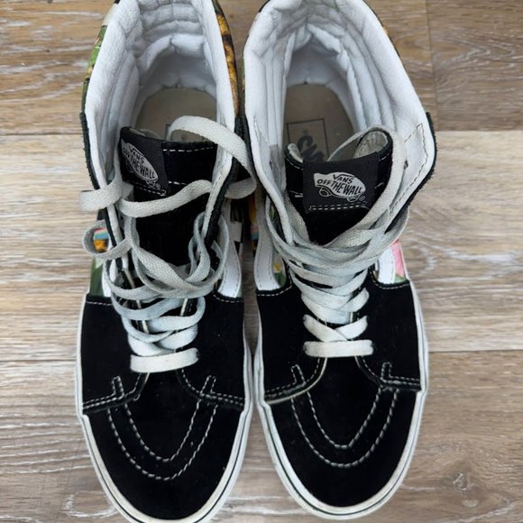 Vans Off The Wall Black Suede Floral Print High Tops Women's Size 9.5/Men's 8 - Picture 2 of 7